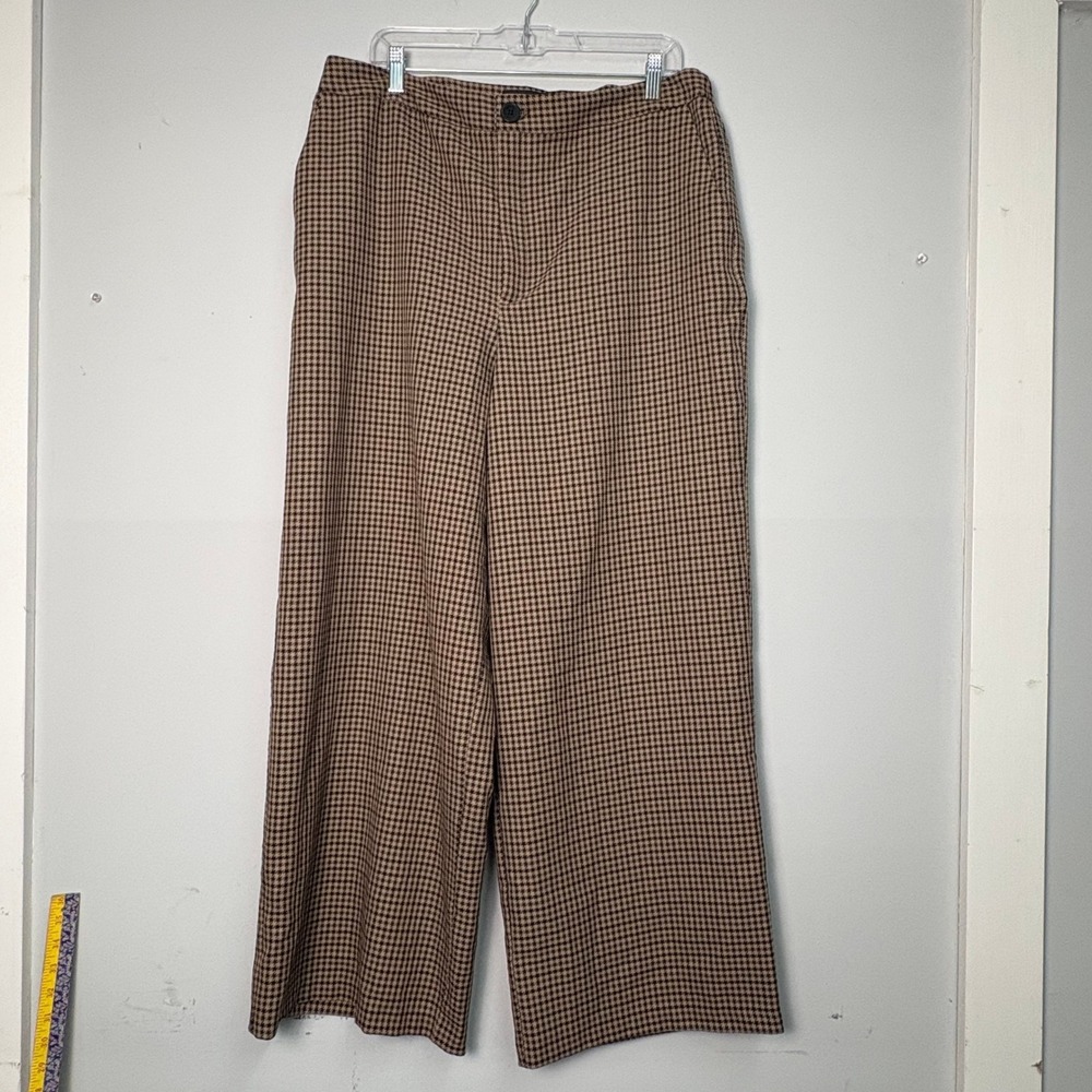 ASOS DESIGN Brown Houndstooth Wide Leg Trousers High Rise Pants Plus Size US 12